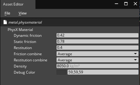 Physics material interface.